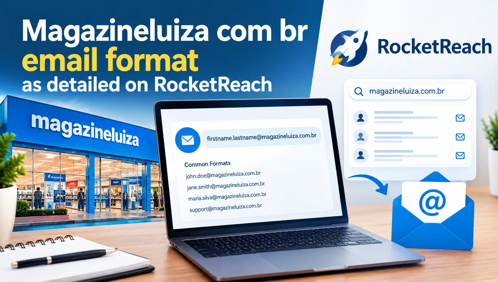 Magazineluiza com br email format as detailed on RocketReach