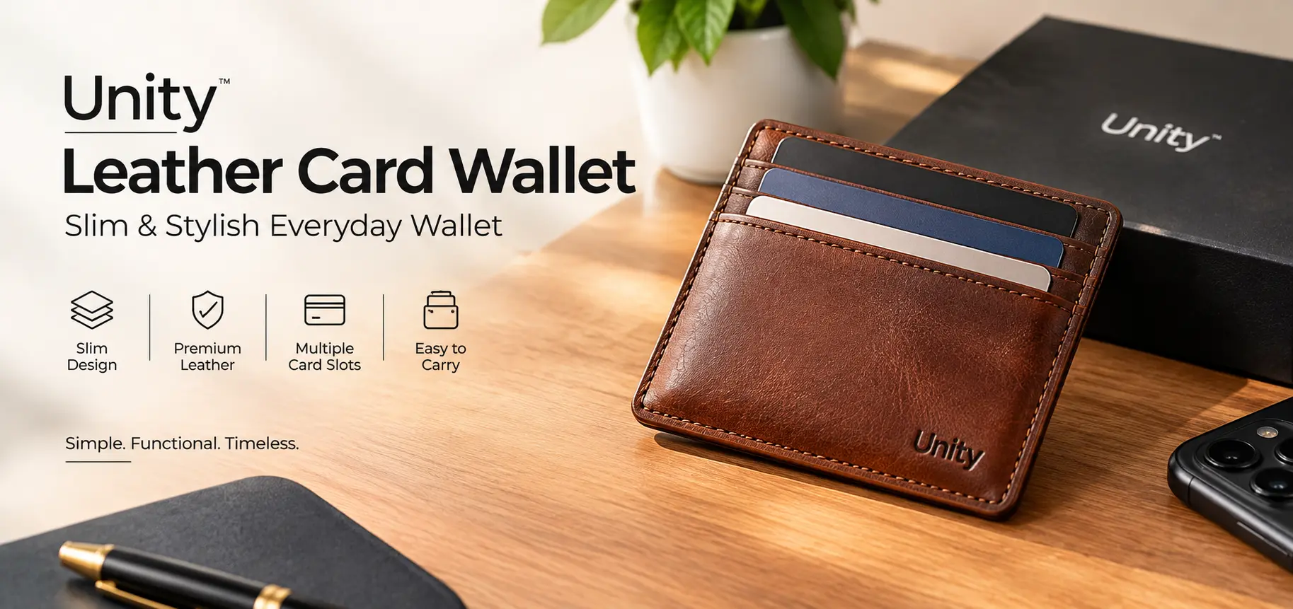 Unity Leather Card Wallet – Slim & Stylish Everyday Wallet