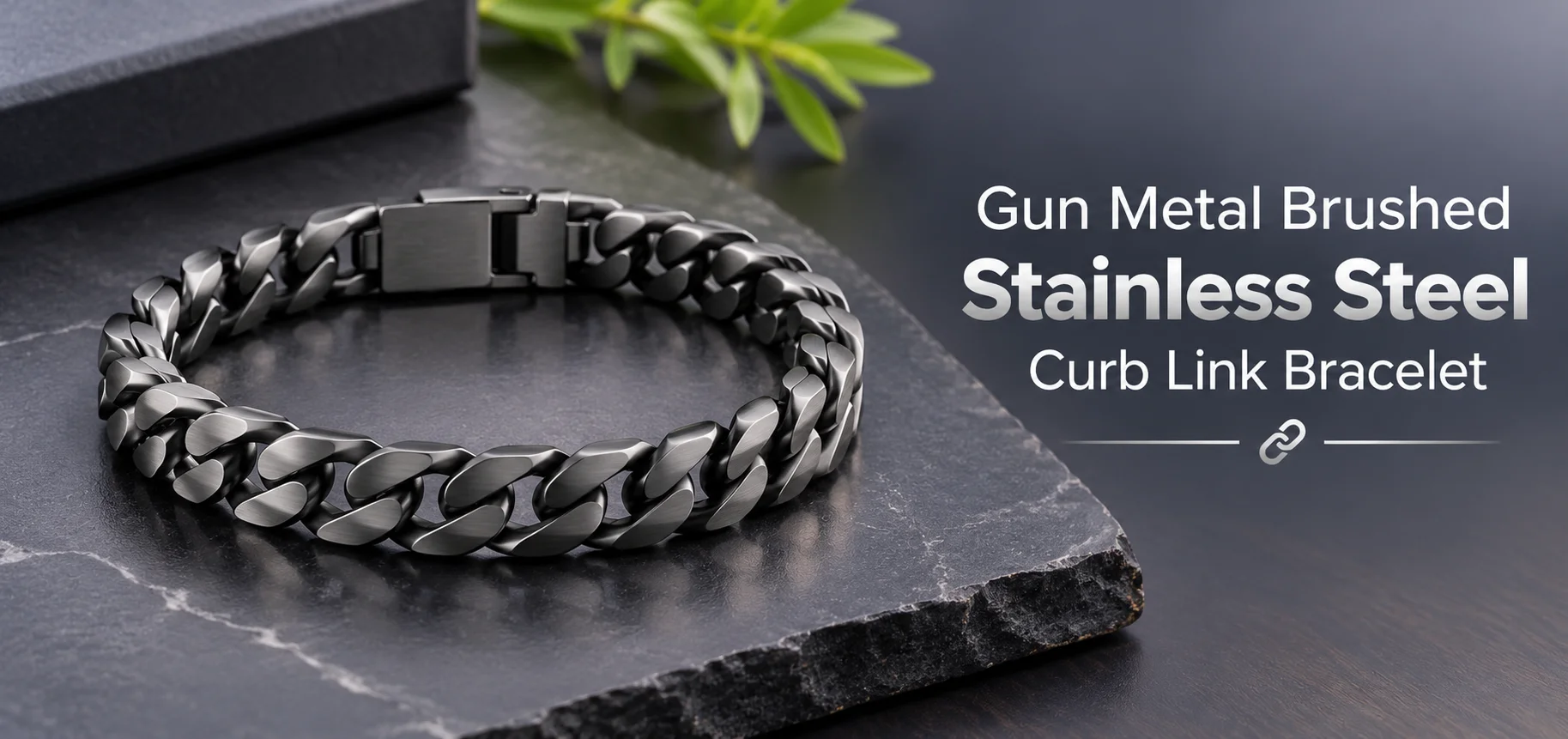 Gun Metal Brushed Stainless Steel Curb Link Bracelet