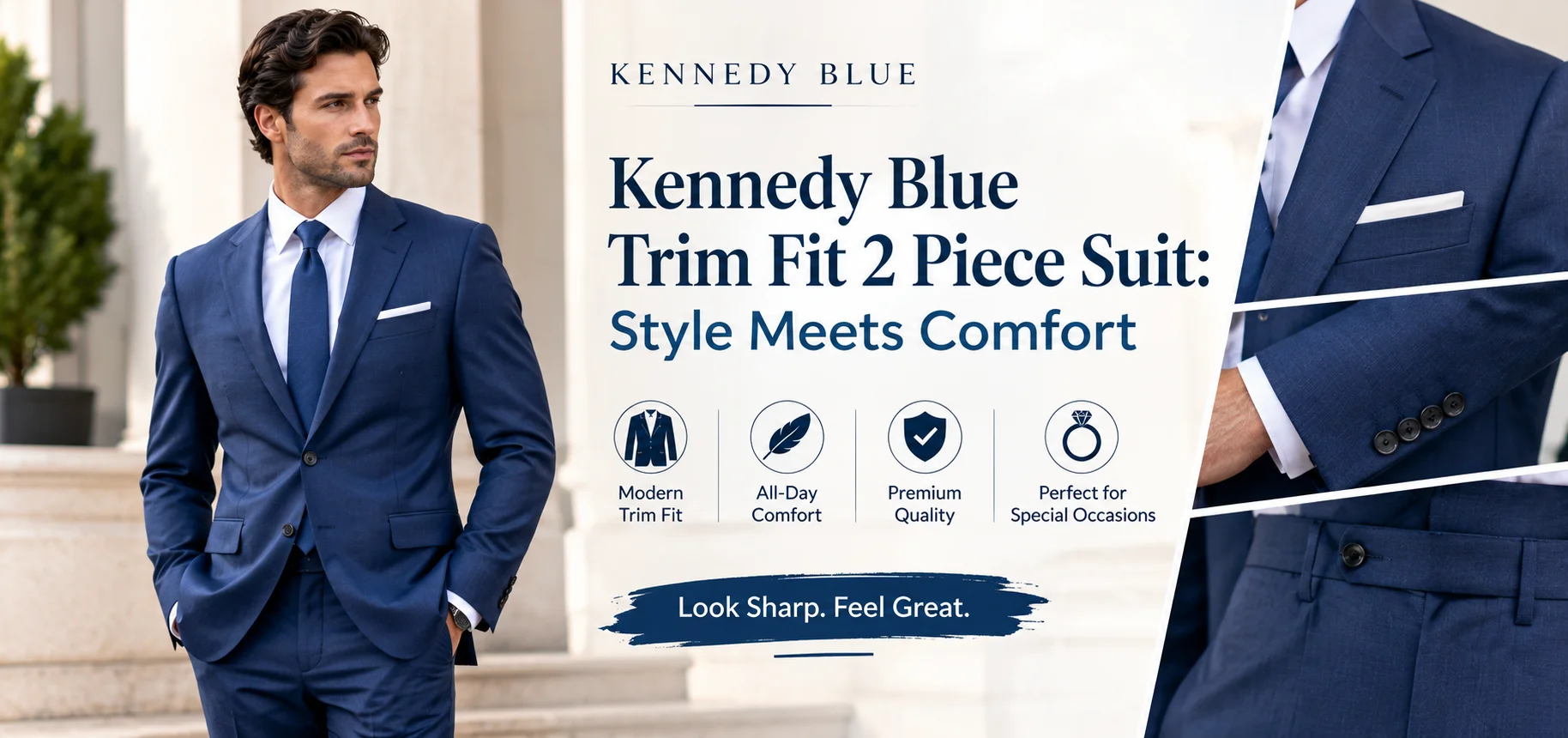 Kennedy Blue Trim Fit 2 Piece Suit: Style Meets Comfort